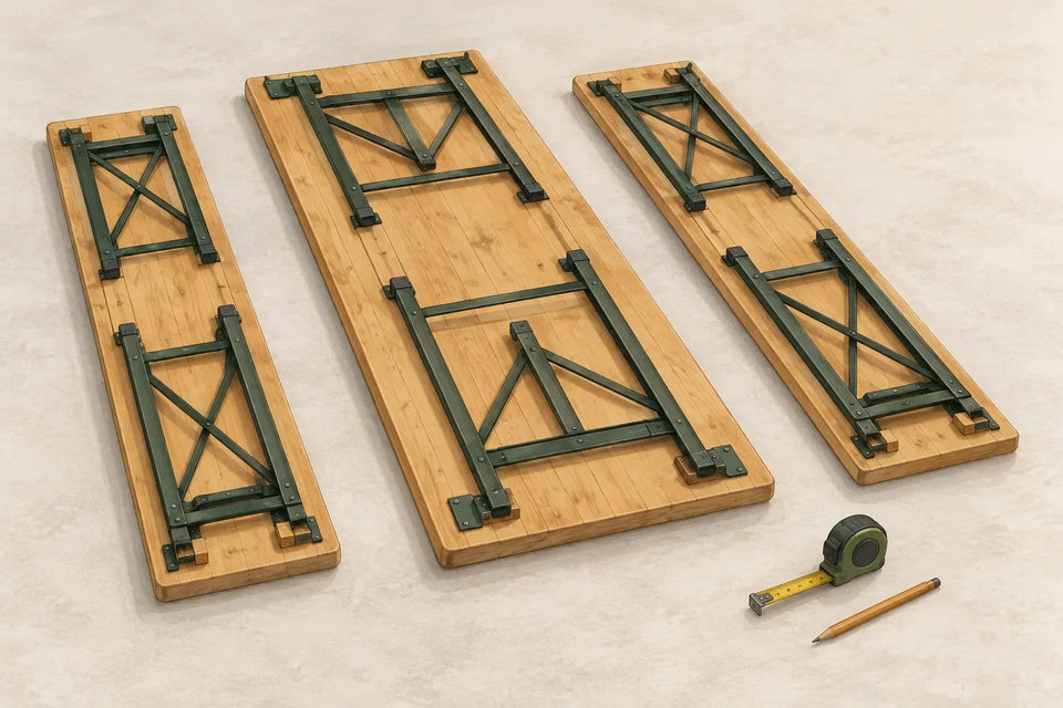 Store a beer garden table and benches on a wall: check dimensions and brackets