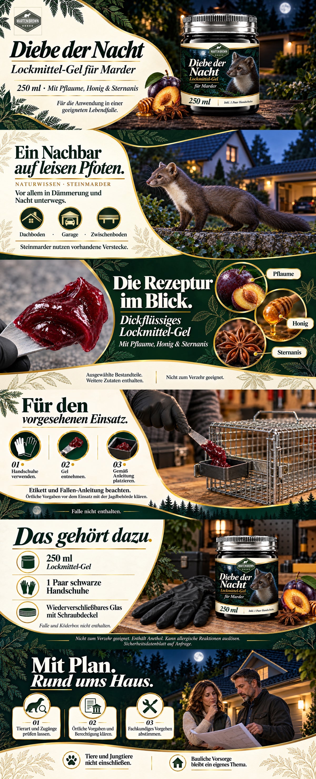 Martenbrown Diebe der Nacht: gel atrayente para martas, 250 ml, incluye 1 par de guantes
