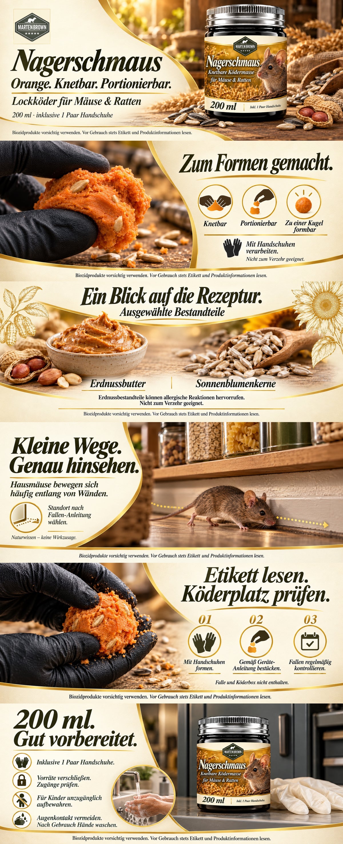 Martenbrown Nagerschmaus – Appât pour souris et rats, 200 ml de pâte à appâter malléable, 1 paire de gants incluse