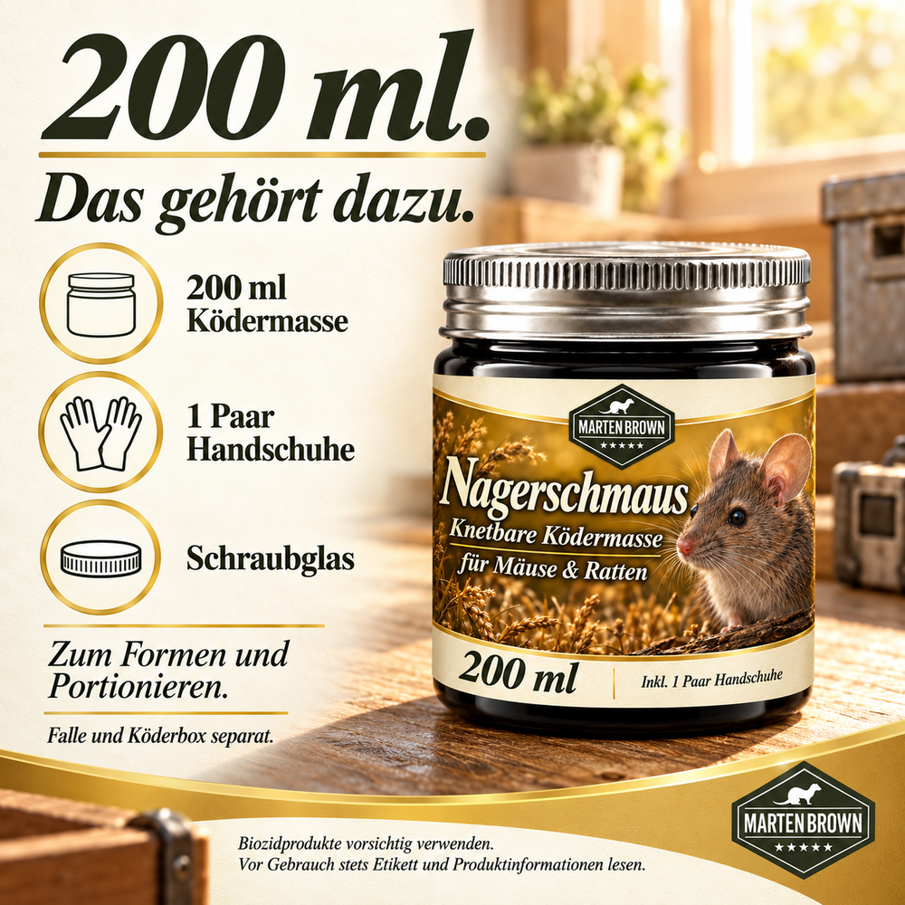 Nagerschmaus 200 ml im freigegebenen Schraubglas mit neutralem Handschuhsymbol