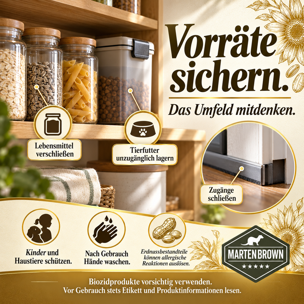 Verschlossene Lebensmittel und Tierfutter, Gebäudezugang und Handhabungshinweise